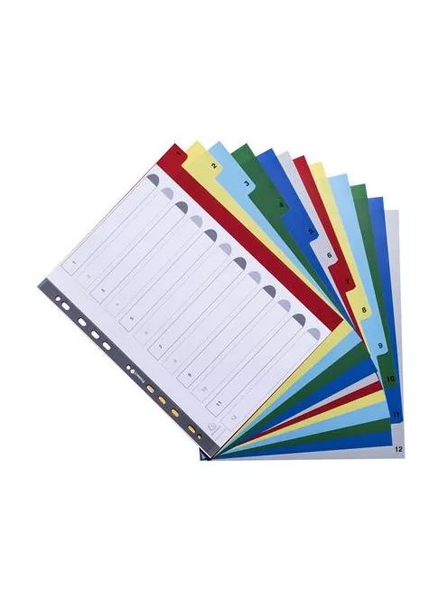 EXACOMPTA Regiszter, műanyag, A4+, 1-12, EXACOMPTA, színes
