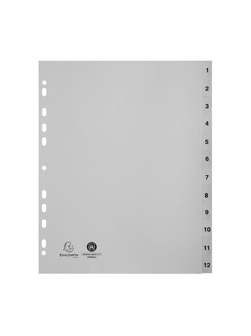 EXACOMPTA Regiszter, műanyag, A4+, 1-12, EXACOMPTA, szürke