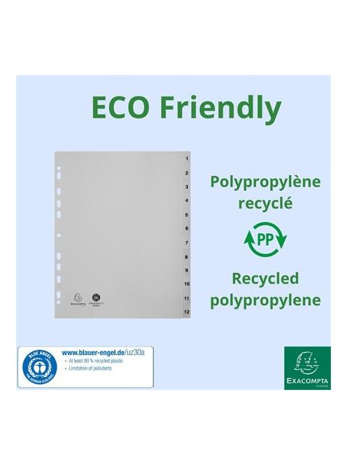 EXACOMPTA Regiszter, műanyag, A4+, 1-12, EXACOMPTA, szürke