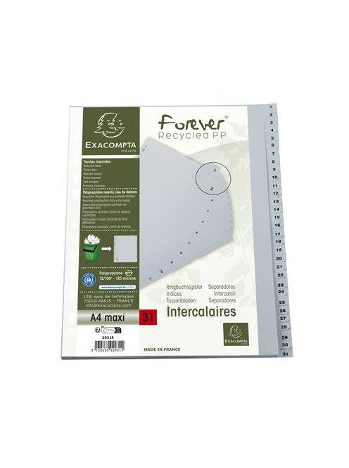 EXACOMPTA Regiszter, műanyag, A4+, 1-31, EXACOMPTA, szürke