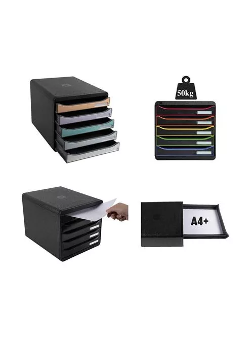 EXACOMPTA Irattároló, műanyag, 5 fiókos, EXACOMPTA "Big-Box Plus Blackoffice Iderama"