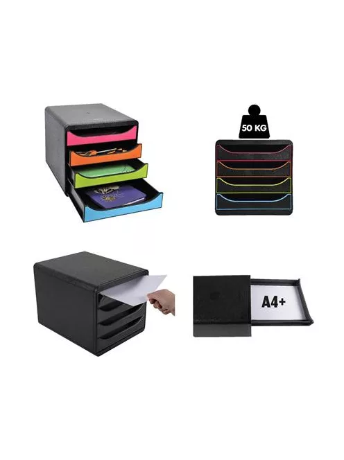 EXACOMPTA Irattároló, műanyag, 4 fiókos, EXACOMPTA "Big-Box Office", szürke