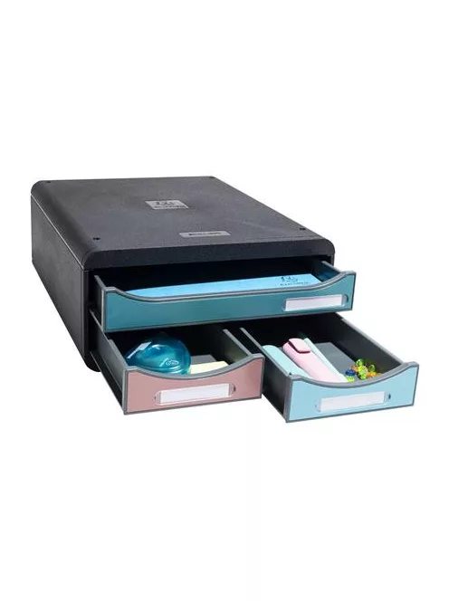 EXACOMPTA Irattároló, műanyag, 3 fiókos, EXACOMPTA "Smallbox Skandi", színes