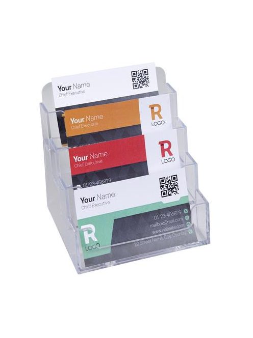 EXACOMPTA Névjegykártya tartó, asztali, 4 rekesz, EXACOMPTA "Office", áttetsző