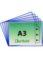 Függő bemutatótábla A3, kék, fekvő, rövid oldalán nyitott, 5 db - 5 db
