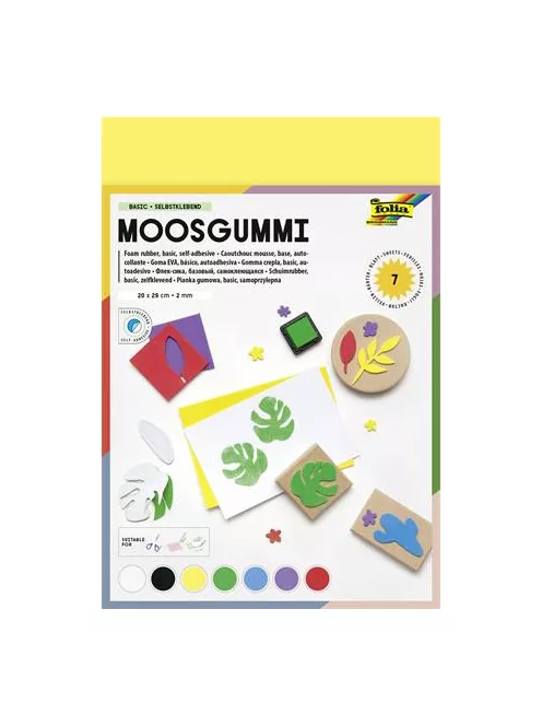 FOLIA Moosgumi, öntapadó, 20x29 cm, 7 lap, FOLIA "Basic", 7 különböző szín