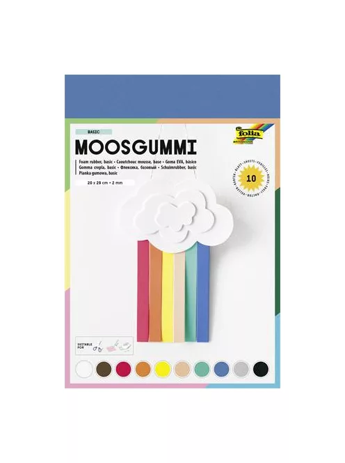 FOLIA Moosgumi, 20x29 cm, 10 lap, FOLIA "Basic", 10 különböző szín