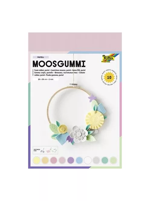 FOLIA Moosgumi, 20x29 cm, 10 lap, FOLIA "Pastel", 10 különböző pasztel szín
