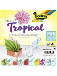   FOLIA Origami papír, 15x15 cm, 80 g, 50 lap, FOLIA "Tropical", 10 különböző minta