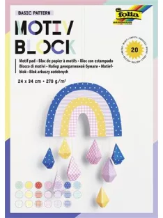   FOLIA Dekorkarton, 2 oldalas, 24x34 cm, 270 g, 20 lap, FOLIA "Basic Rainbow", 20 különböző minta