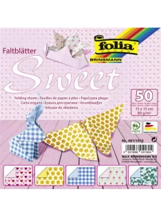   FOLIA Origami papír, 15x15 cm, 80 g, 50 lap, FOLIA "Sweet", 5 különböző minta
