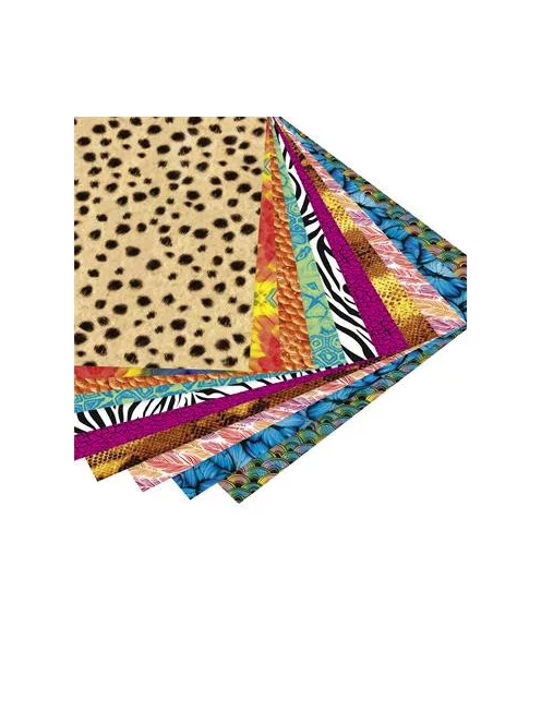 FOLIA Origami papír, 15x15 cm, 80 g, 50 lap, FOLIA "Wildlife", 10 különböző minta