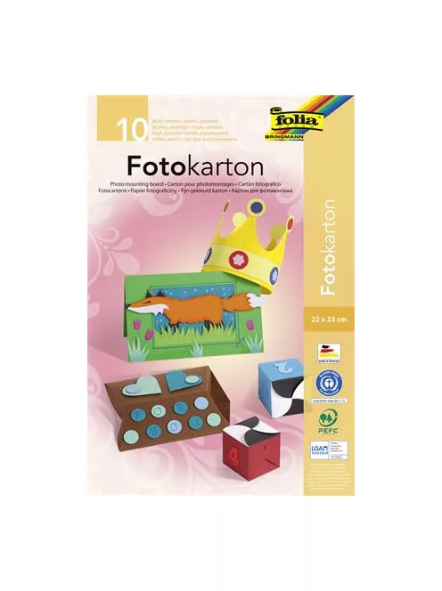 FOLIA Dekorkarton, 2 oldalas, 22x33 cm, 300 g, 10 lap, FOLIA, vegyes színek