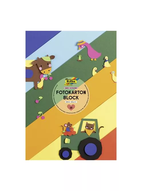 FOLIA Dekorkarton, 2 oldalas, A3, 300 g, 10 lap, FOLIA, „Basic”, vegyes színek