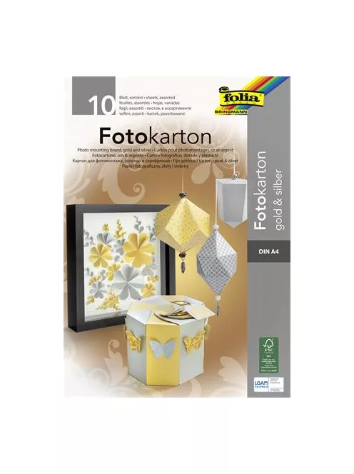 FOLIA Dekorkarton tömb, A4, 300 g, 10 lap, FOLIA, arany-ezüst