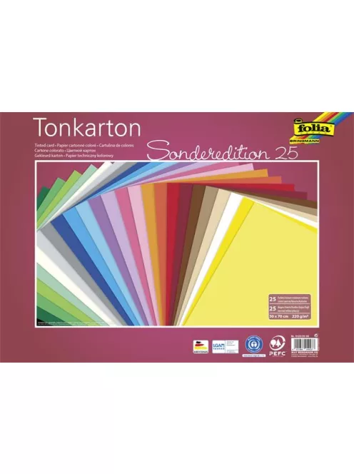 FOLIA Dekorkarton, 2 oldalas, 50x70cm, 220 g, 25 lap, FOLIA, vegyes színek