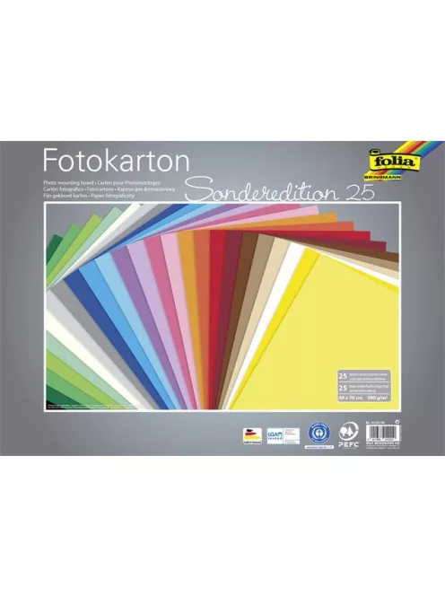 FOLIA Dekorkarton, 2 oldalas, 50x70 cm, 300 g, 25 lap, FOLIA, vegyes színek