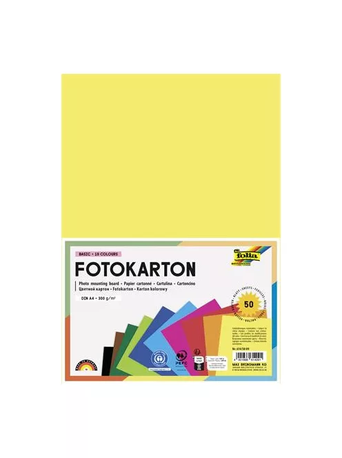 FOLIA Dekorkarton, 2 oldalas, A4, 300 g, 10x5 lap, FOLIA, vegyes színek