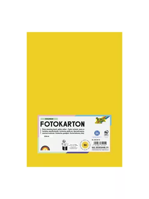 FOLIA Dekorkarton, 2 oldalas, A4, 300 g, 50 lap, FOLIA, aranysárga