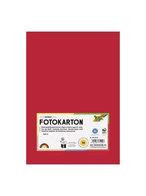 FOLIA Dekorkarton, 2 oldalas, A4, 300 g, 50 lap, FOLIA, tűzpiros