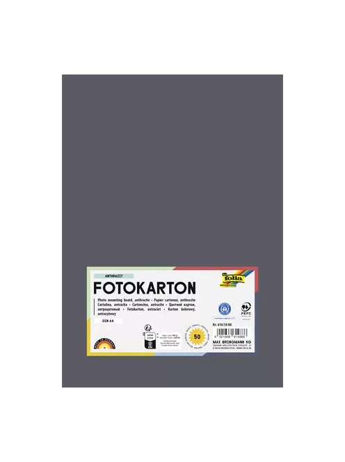 FOLIA Dekorkarton, 2 oldalas, A4, 300 g, 50 lap, FOLIA, antracitszürke