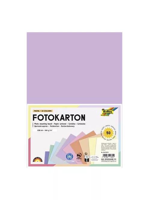 FOLIA Dekorkarton, 2 oldalas, A4, 300 g, 10x5 lap, FOLIA, „Pastel”, vegyes színek
