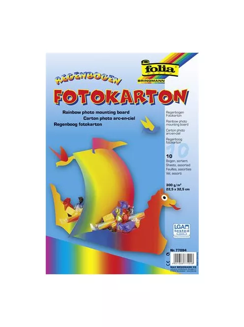 FOLIA Dekorkarton, 2 oldalas, 22,5x32 cm, 300 g, 10 lap, FOLIA, szivárvány szín