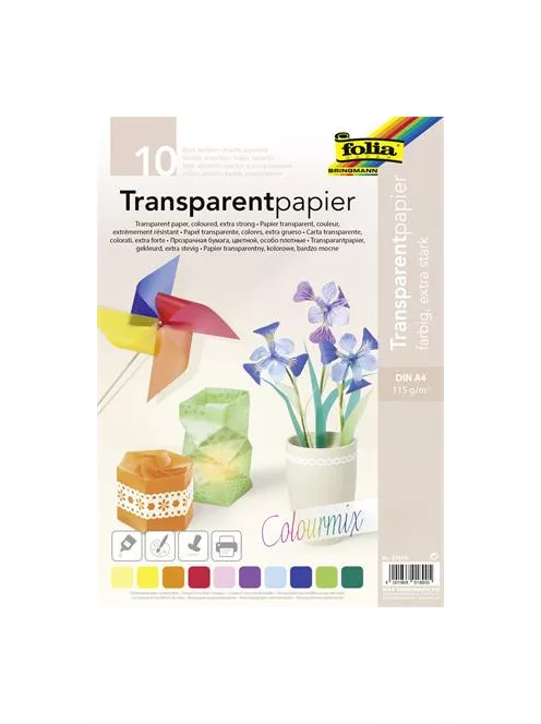FOLIA Transzparens papír, A4, 115 g, 10 lap, FOLIA, vegyes színek