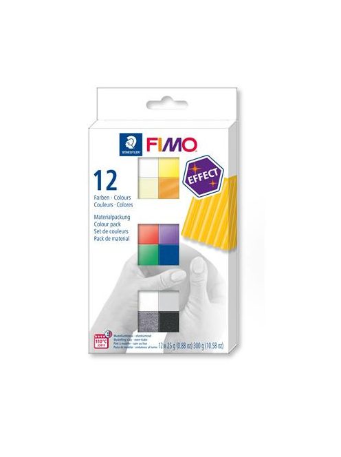 FIMO Gyurma, készlet, 12x25 g, égethető, FIMO "Effect Colours", 12 különböző szín