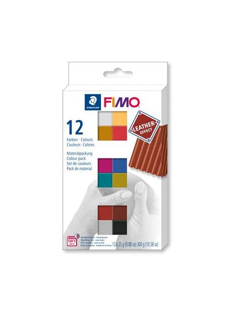 FIMO Gyurma, készlet, 12x25 g, égethető, FIMO "Leather Effect" , 12 különböző szín