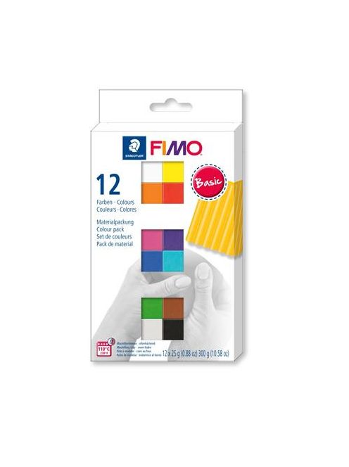 FIMO Gyurma, készlet, 12x25 g, égethető, FIMO "Soft Basic", 12 különböző szín