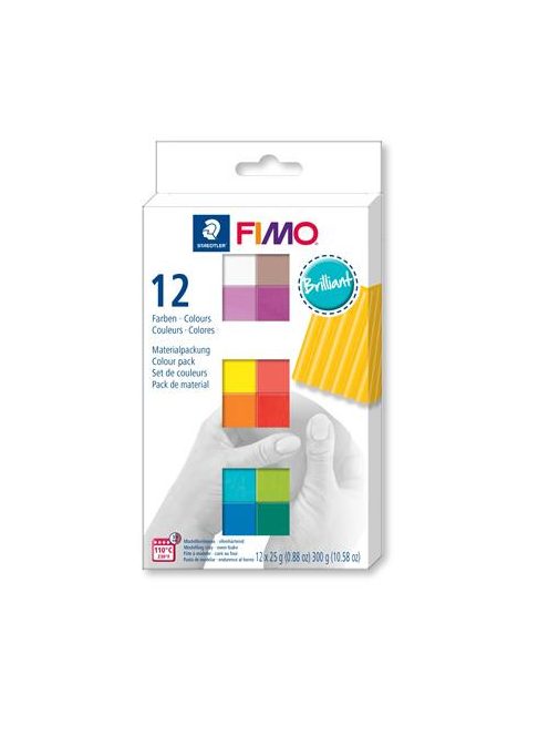 FIMO Gyurma, készlet, 12x25 g, égethető, FIMO "Soft Brillant", 12 különböző szín