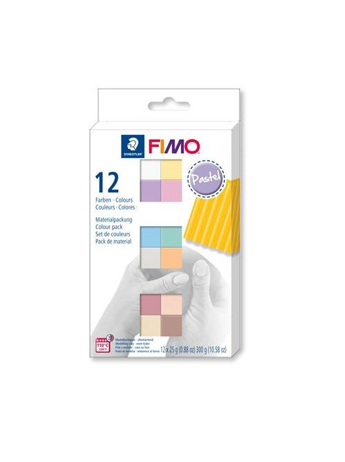 FIMO Gyurma, készlet, 12x25 g, égethető, FIMO "Soft Pastel" 12 különböző szín