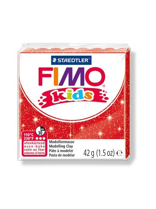 FIMO Gyurma, 42 g, égethető, FIMO "Kids", glitteres piros