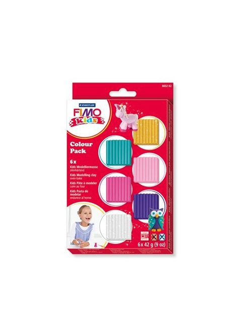 FIMO Gyurma készlet, 6x42 g, égethető, lányoknak, FIMO "Kids Color Pack", 6 különböző szín