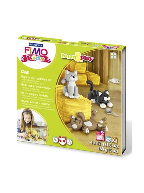 FIMO Gyurma készlet, 4x42 g, égethető, FIMO "Kids Form & Play", cicák