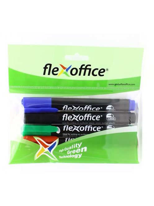 FLEXOFFICE Alkoholos marker, 1,5 mm, kúpos, FLEXOFFICE "PM03", 4 különböző szín