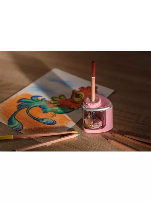 FLEXOFFICE Hegyező, elemes, asztali, FLEXOFFICE "Flexio", rózsaszín