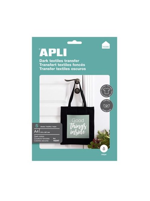 APLI Fólia, vasalható, A4, tintasugaras nyomtatóba, sötét pólóhoz, APLI