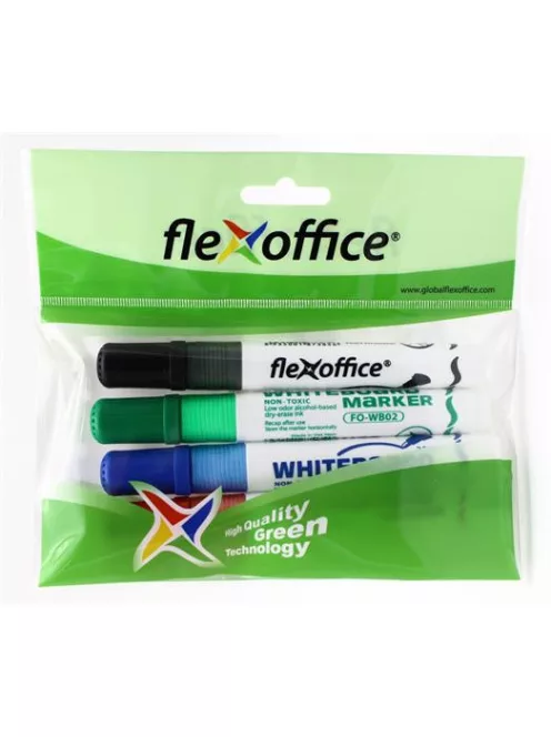 FLEXOFFICE Táblamarker, 2,5 mm, kúpos, szett, FLEXOFFICE "WB02", 4 szín