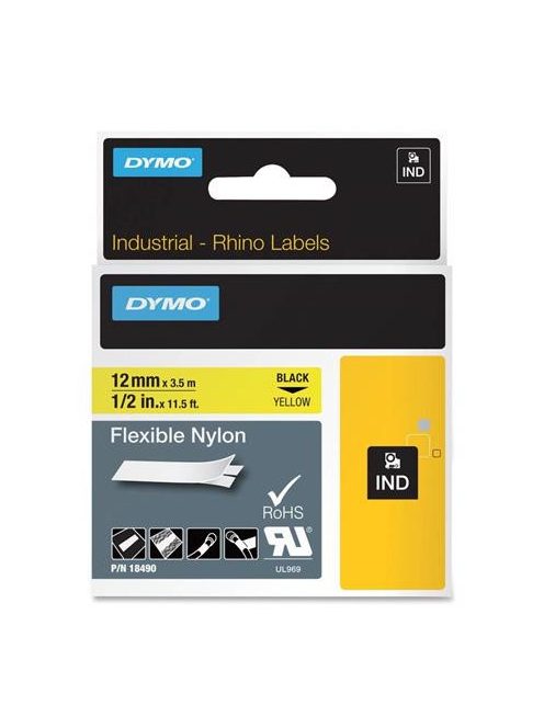 DYMO Feliratozógép szalag, flexibilis ID, 12 mm x 3,5 m, DYMO "Rhino", sárga-fekete