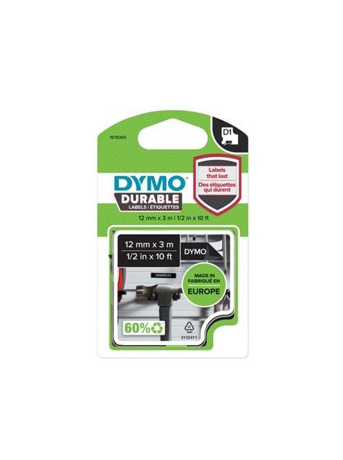 DYMO Feliratozógép szalag, 12 mm x 3 m, tartós, DYMO "D1", fekete-fehér