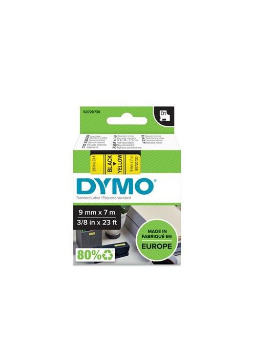 DYMO Feliratozógép szalag, 9 mm x 7 m, DYMO "D1", sárga-fekete