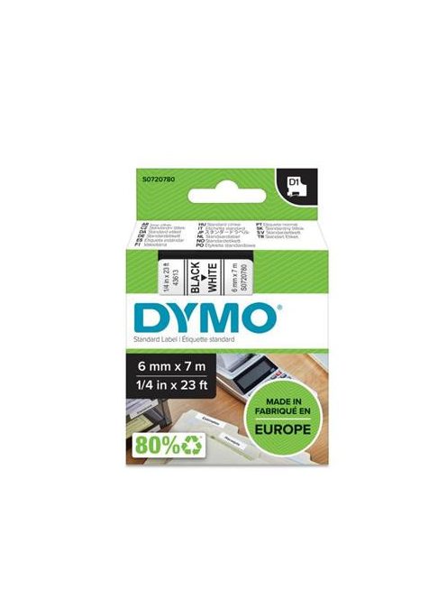 DYMO Feliratozógép szalag, 6 mm x 7 m, DYMO "D1", fehér-fekete