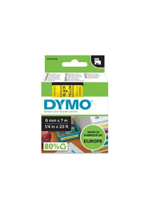 DYMO Feliratozógép szalag, 6 mm x 7 m, DYMO "D1", sárga-fekete