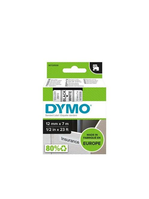 DYMO Feliratozógép szalag, 12 mm x 7 m, DYMO "D1", fehér-fekete