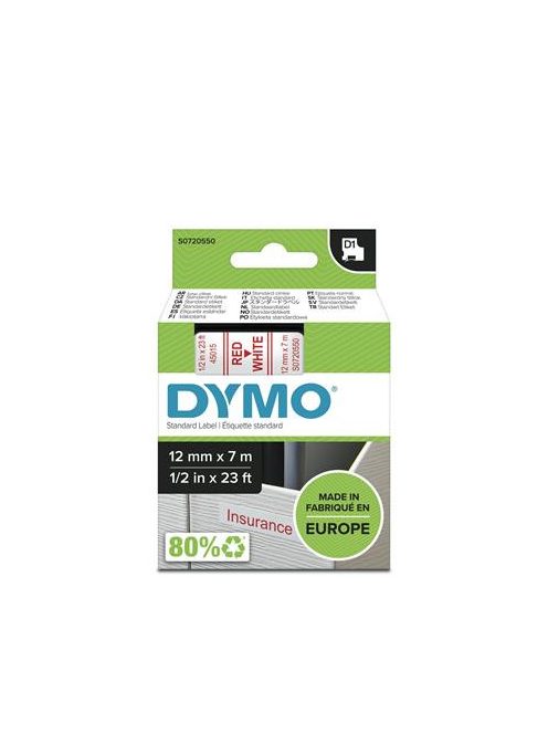 DYMO Feliratozógép szalag, 12 mm x 7 m, DYMO "D1", fehér-piros