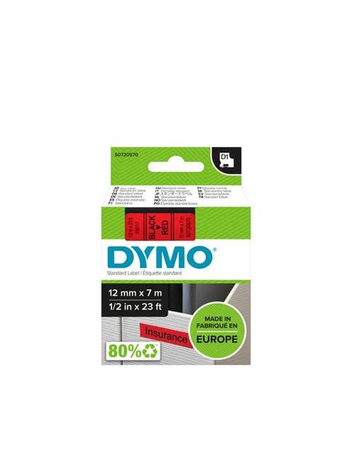 DYMO Feliratozógép szalag, 12 mm x 7 m, DYMO "D1", piros-fekete