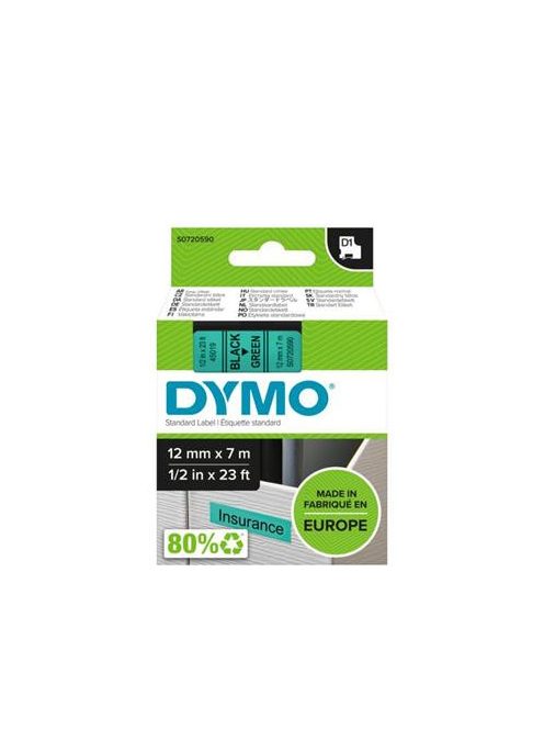 DYMO Feliratozógép szalag, 12 mm x 7 m, DYMO "D1", zöld-fekete