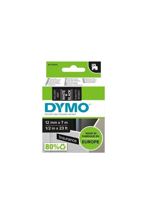 DYMO Feliratozógép szalag, 12 mm x 7 m, DYMO "D1", fekete-fehér